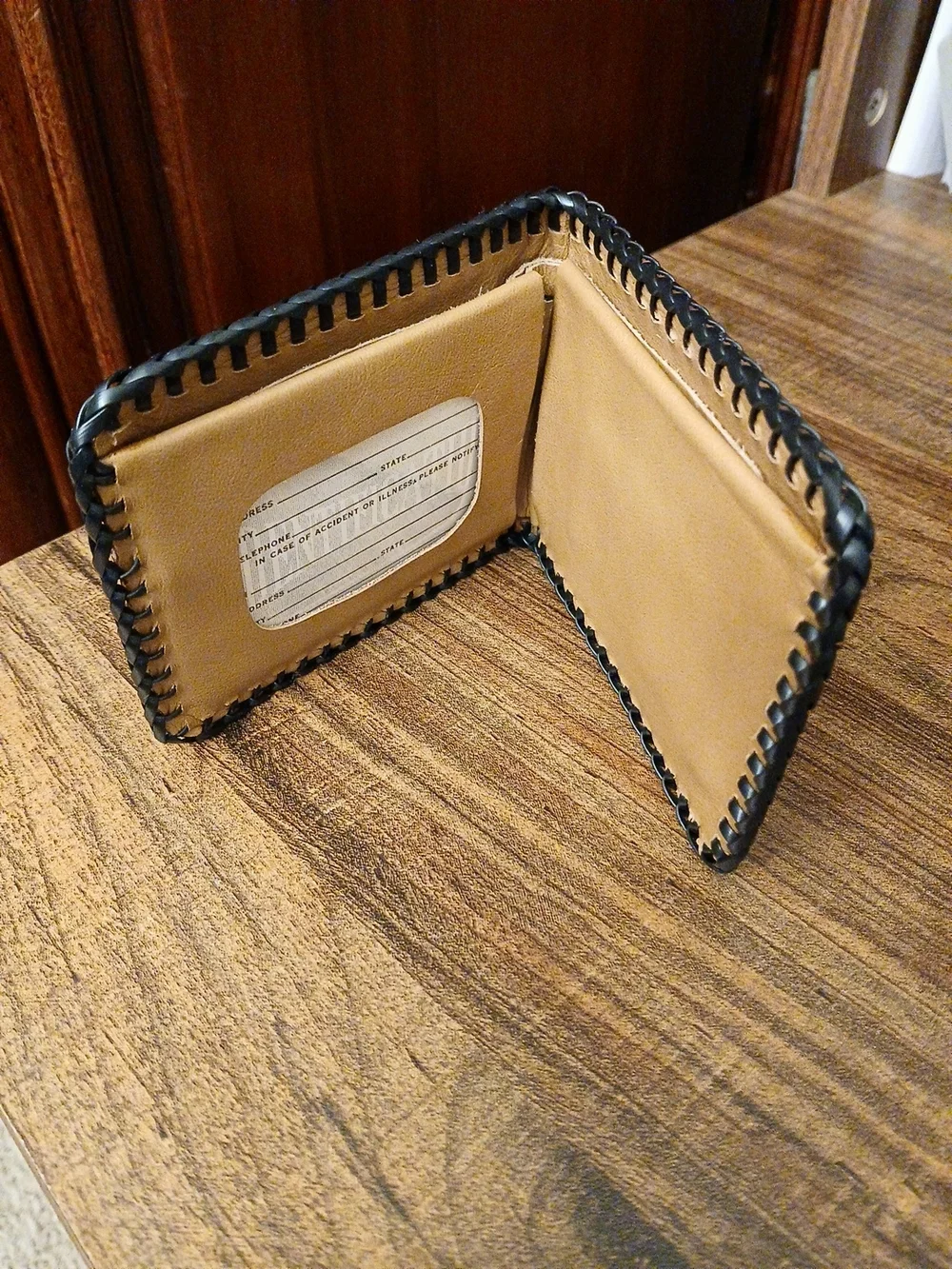Tooled Leather Bifold Wallet with Western Boot Design - Brown & Black